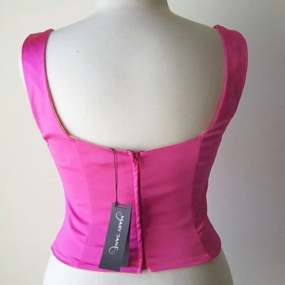 MARY JANE Pink Satin Lace Up Corset Top 4 - Picture 3 of 3